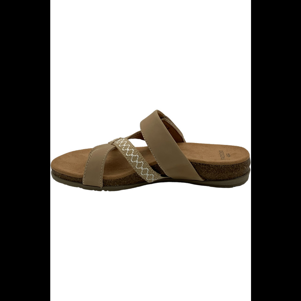 Earth Origins Beige Taupe Two-Strap Slide Sandals - Picture 2 of 4